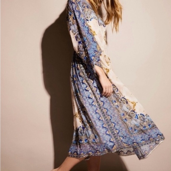 Free People Beaded sequins silk kimono midi NWT - Picture 2 of 6